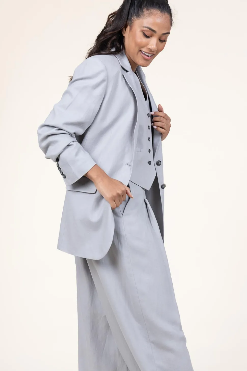 Straight Blazer In Linen Blend Mercy | Grey... | Herskind | Little Soho
