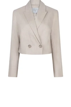 Stretch Cropped Linen Mix Blazer Acedia | Beige... | Dante 6 | Little Soho