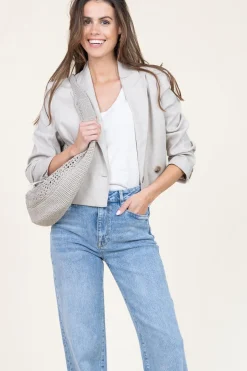 Stretch Cropped Linen Mix Blazer Acedia | Beige... | Dante 6 | Little Soho
