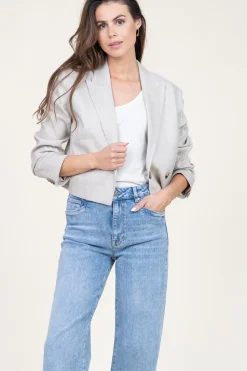 Stretch Cropped Linen Mix Blazer Acedia | Beige... | Dante 6 | Little Soho