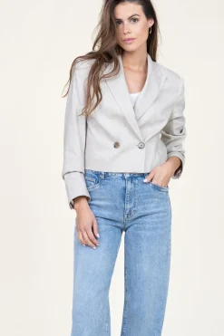 Stretch Cropped Linen Mix Blazer Acedia | Beige... | Dante 6 | Little Soho