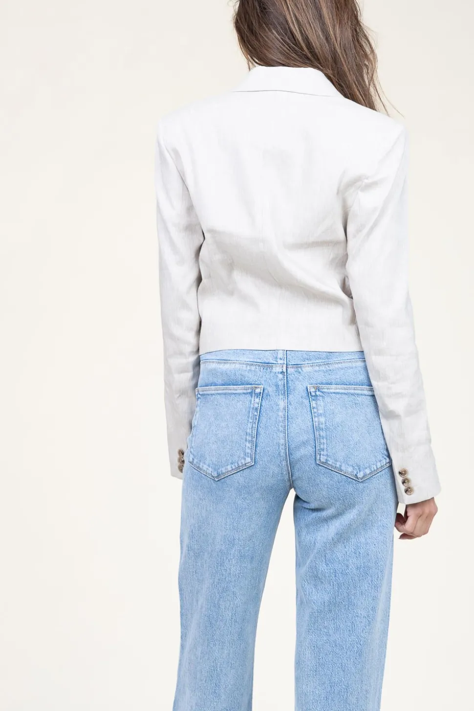 Stretch Cropped Linen Mix Blazer Acedia | Beige... | Dante 6 | Little Soho