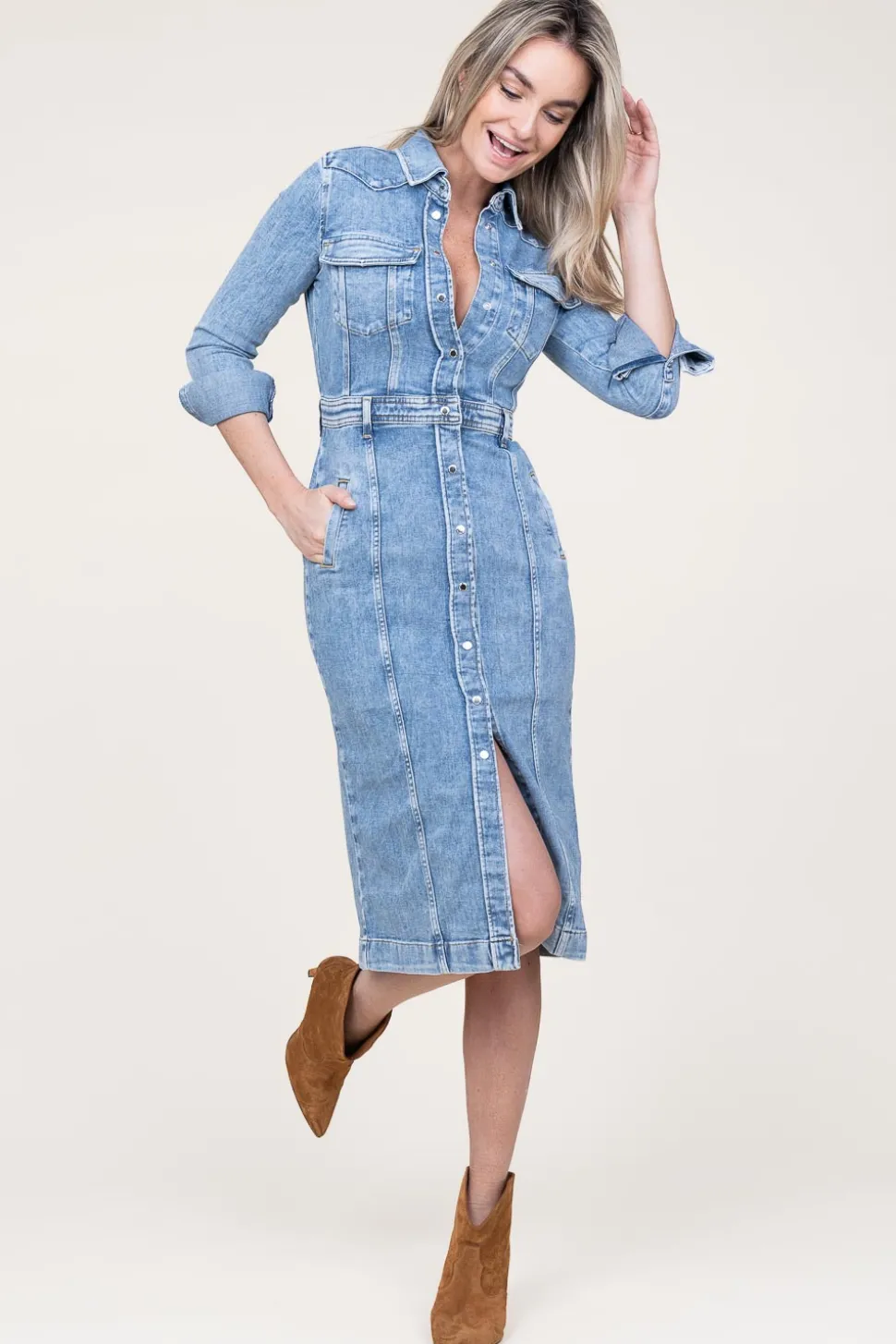 Stretch Denim Dress Luxe | Blue... | 7 For All Mankind | Little Soho