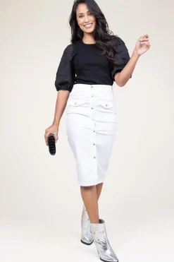 Stretch Denim Skirt With Gold Colored Details Sperone | White... | Liu Jo | Little Soho