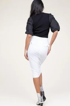 Stretch Denim Skirt With Gold Colored Details Sperone | White... | Liu Jo | Little Soho