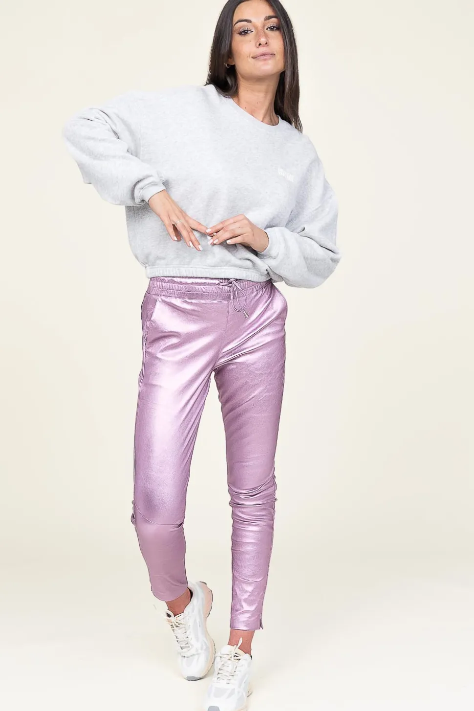 Stretch Leather Metallic Legging Poggy | Purple... | Ibana | Little Soho