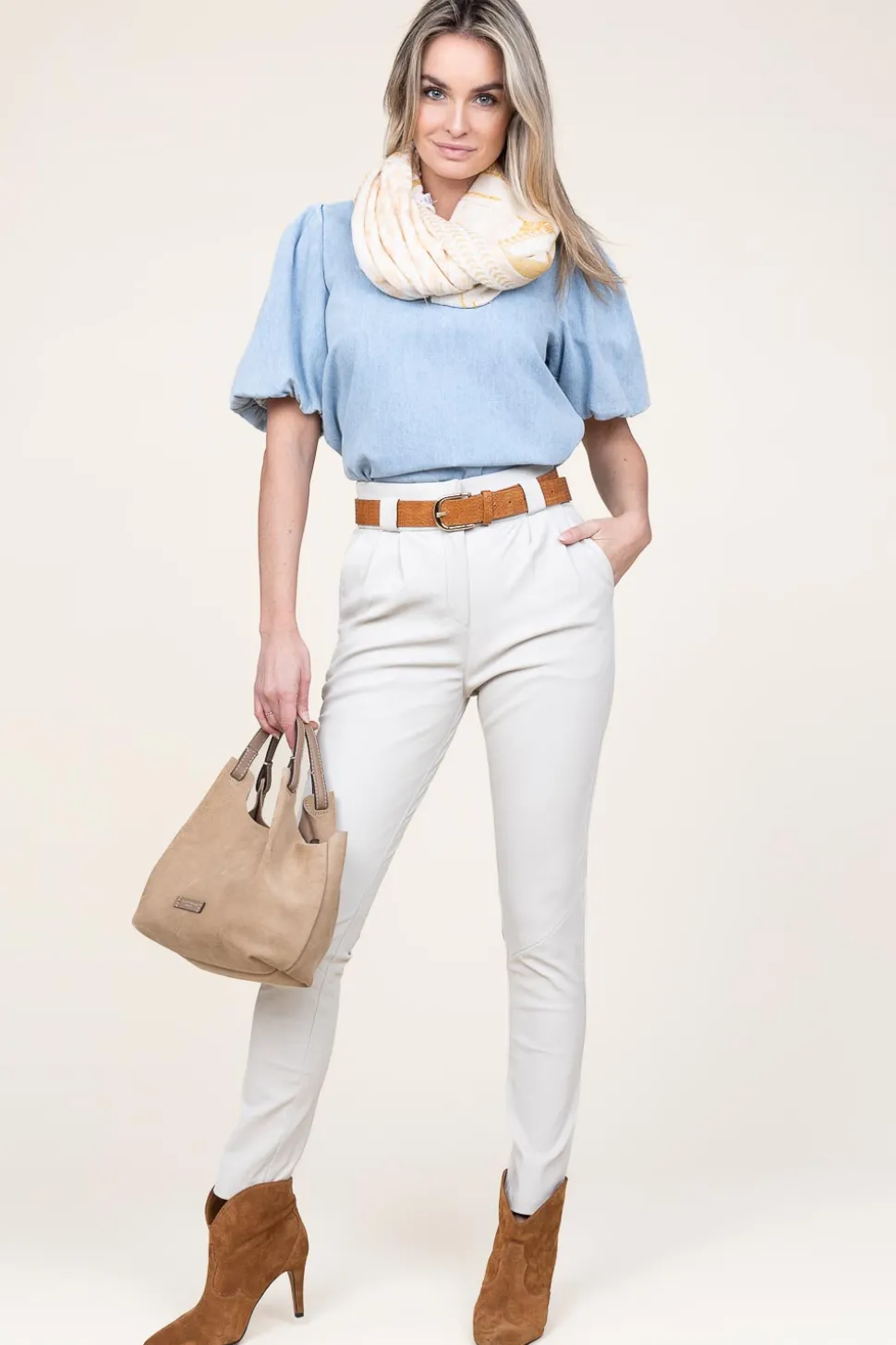 Stretch Leather Paperbag Paula | Naturel... | Ibana | Little Soho