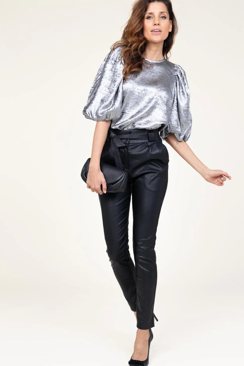 Stretch Leather Paperbag Paula | Black... | Ibana | Little Soho