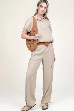 Stretch Linen Mix Trousers Zach | Natural... | Dante 6 | Little Soho