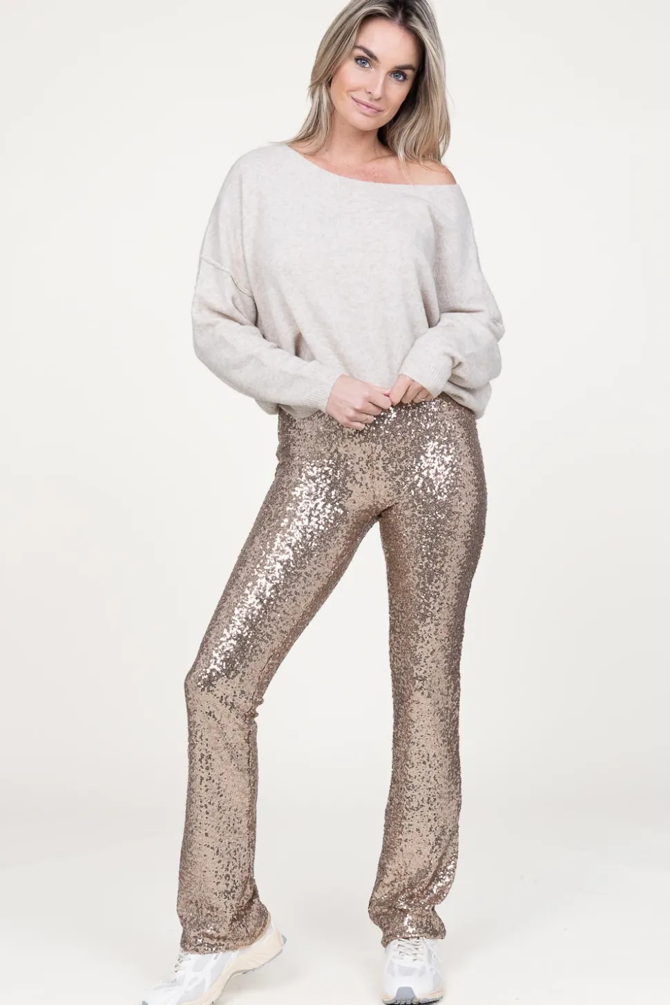 Stretch Pants With Sequins Ella | Gold... | Patrizia Pepe | Little Soho