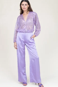Stretch Satin Trousers Cheers | Purple... | Dante 6 | Little Soho
