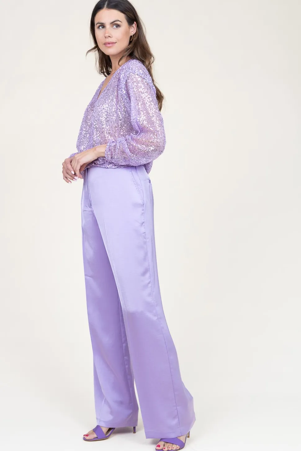 Stretch Satin Trousers Cheers | Purple... | Dante 6 | Little Soho