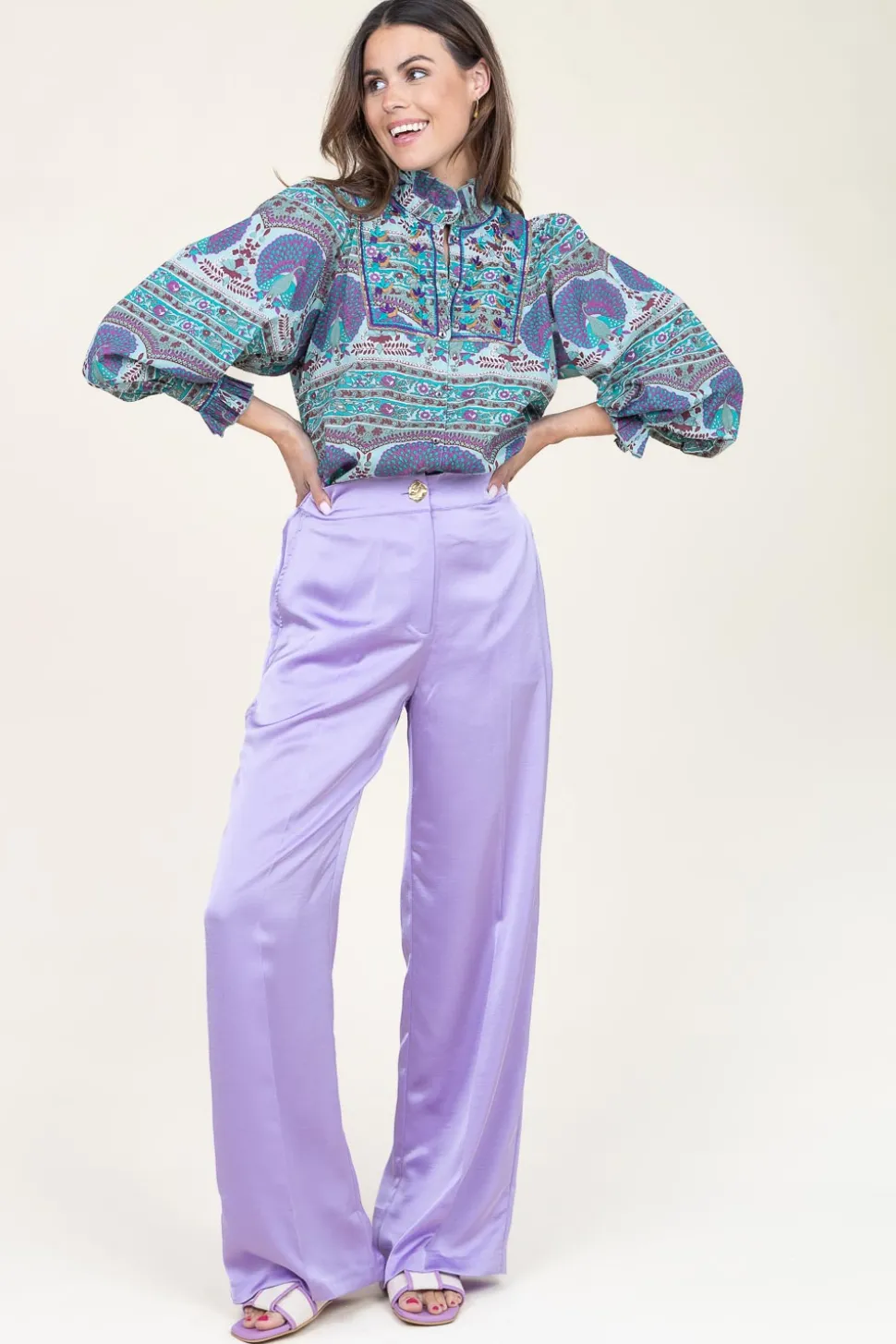 Stretch Satin Trousers Cheers | Purple... | Dante 6 | Little Soho