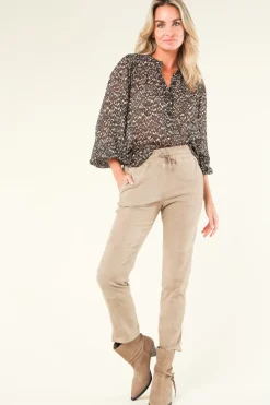 Stretch Suede Jogger Noami | Taupe... | Studio Ar | Little Soho