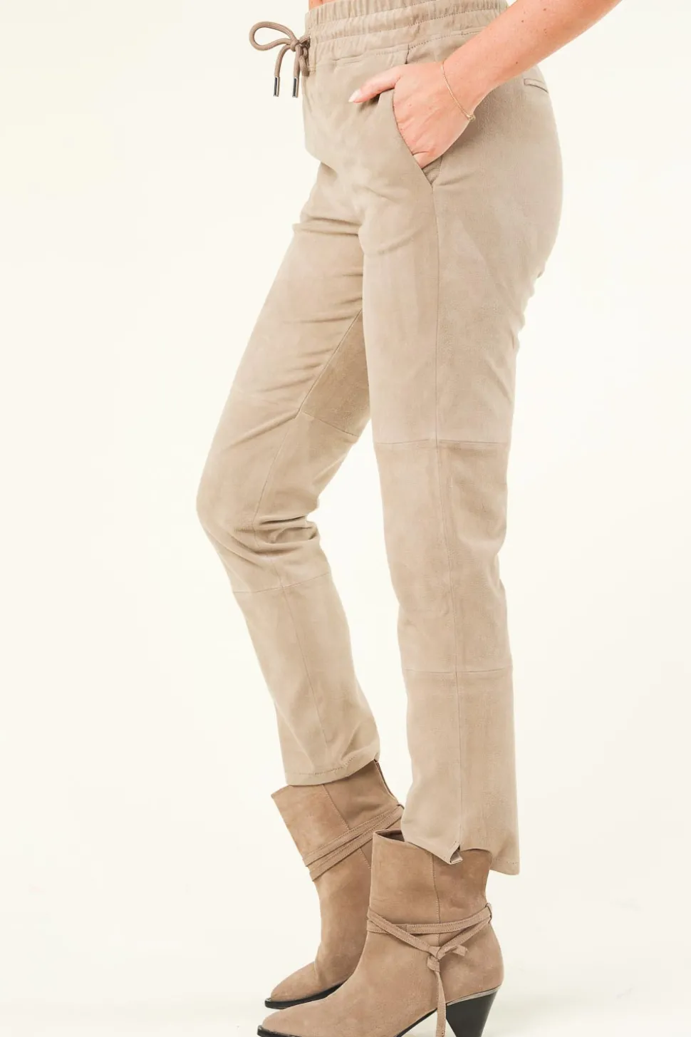 Stretch Suede Jogger Noami | Taupe... | Studio Ar | Little Soho