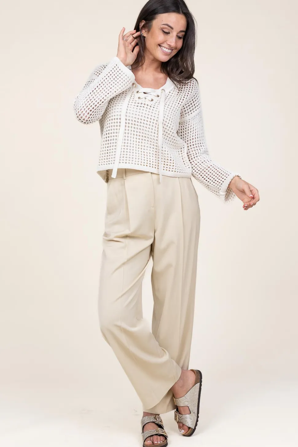 Stretch Trousers Gona | Natural... | Ba&Sh | Little Soho