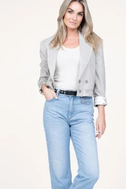 Striped Cropped Blazer Mille | Grey... | Aaiko | Little Soho