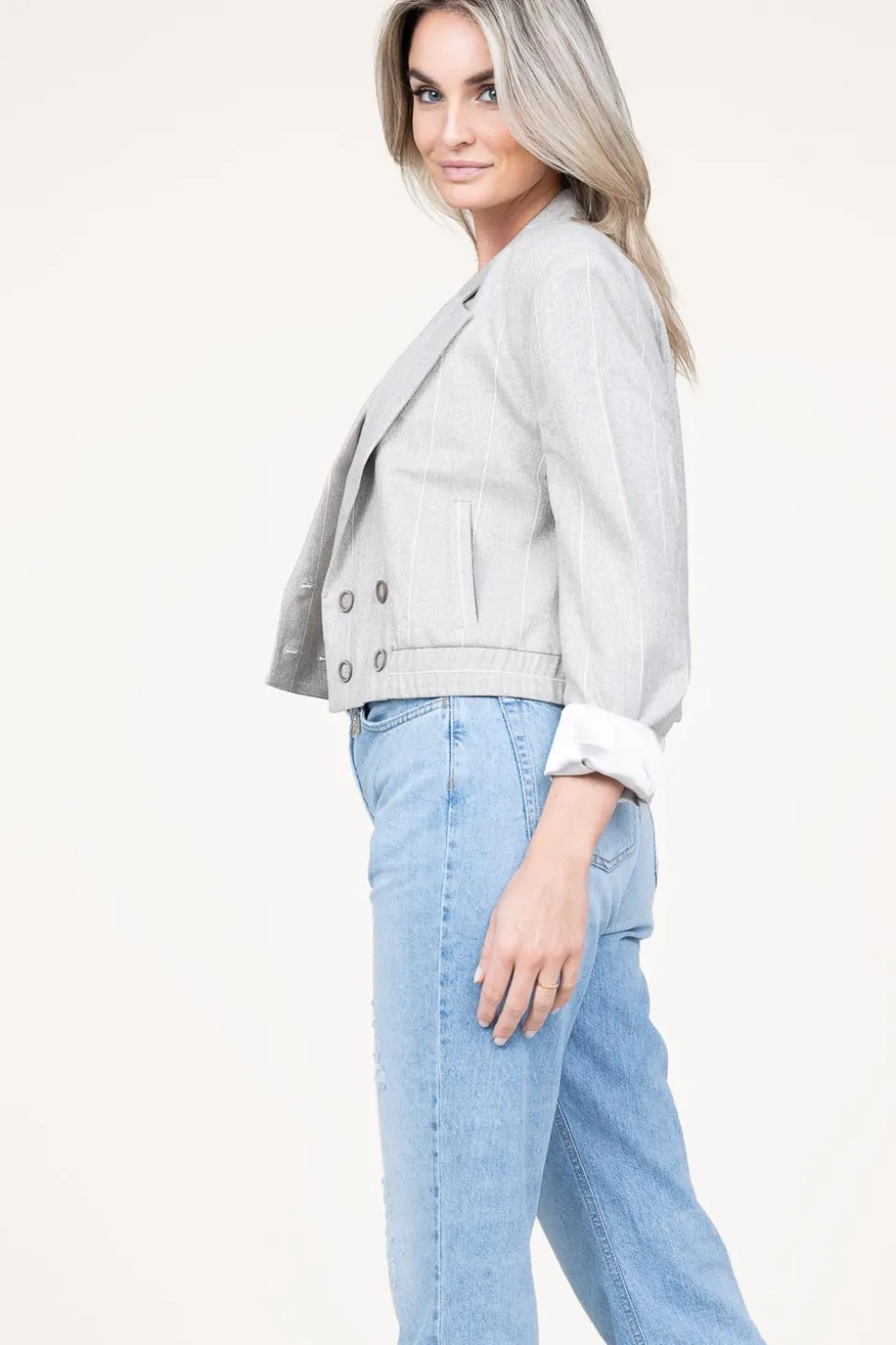 Striped Cropped Blazer Mille | Grey... | Aaiko | Little Soho