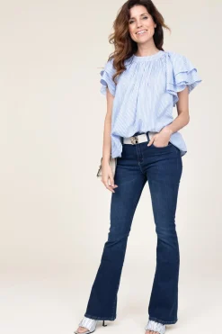 Striped Top With Ruffle Sleeves Truff | Blue... | Ibana | Little Soho
