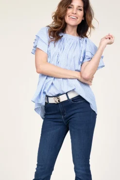 Striped Top With Ruffle Sleeves Truff | Blue... | Ibana | Little Soho