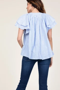 Striped Top With Ruffle Sleeves Truff | Blue... | Ibana | Little Soho