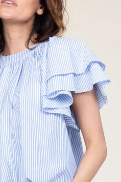 Striped Top With Ruffle Sleeves Truff | Blue... | Ibana | Little Soho