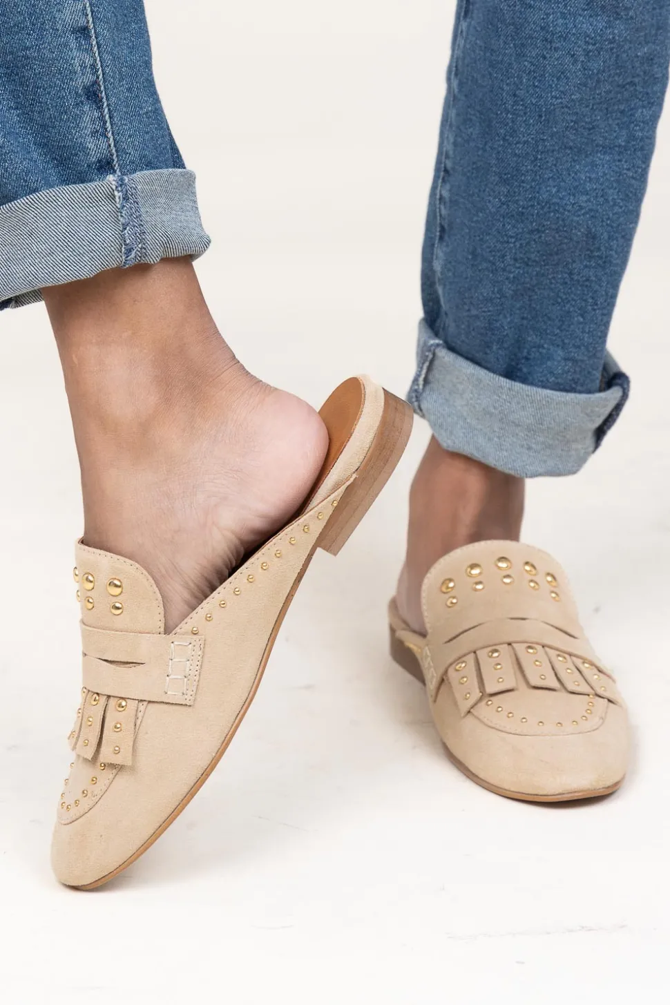 Studded Slip-On Loafers Camille | Beige... | Toral | Little Soho