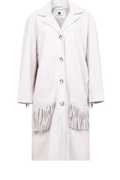 Suede Coat With Frills Linda | Beige... | Alter Ego | Little Soho