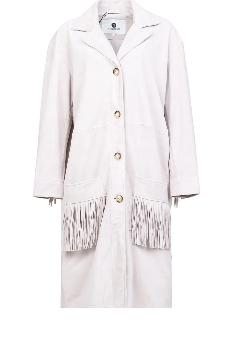 Suede Coat With Frills Linda | Beige... | Alter Ego | Little Soho