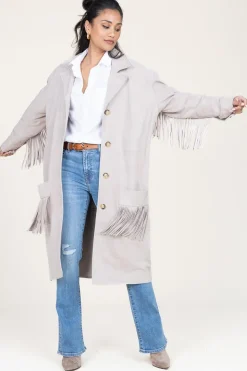 Suede Coat With Frills Linda | Beige... | Alter Ego | Little Soho