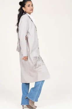 Suede Coat With Frills Linda | Beige... | Alter Ego | Little Soho