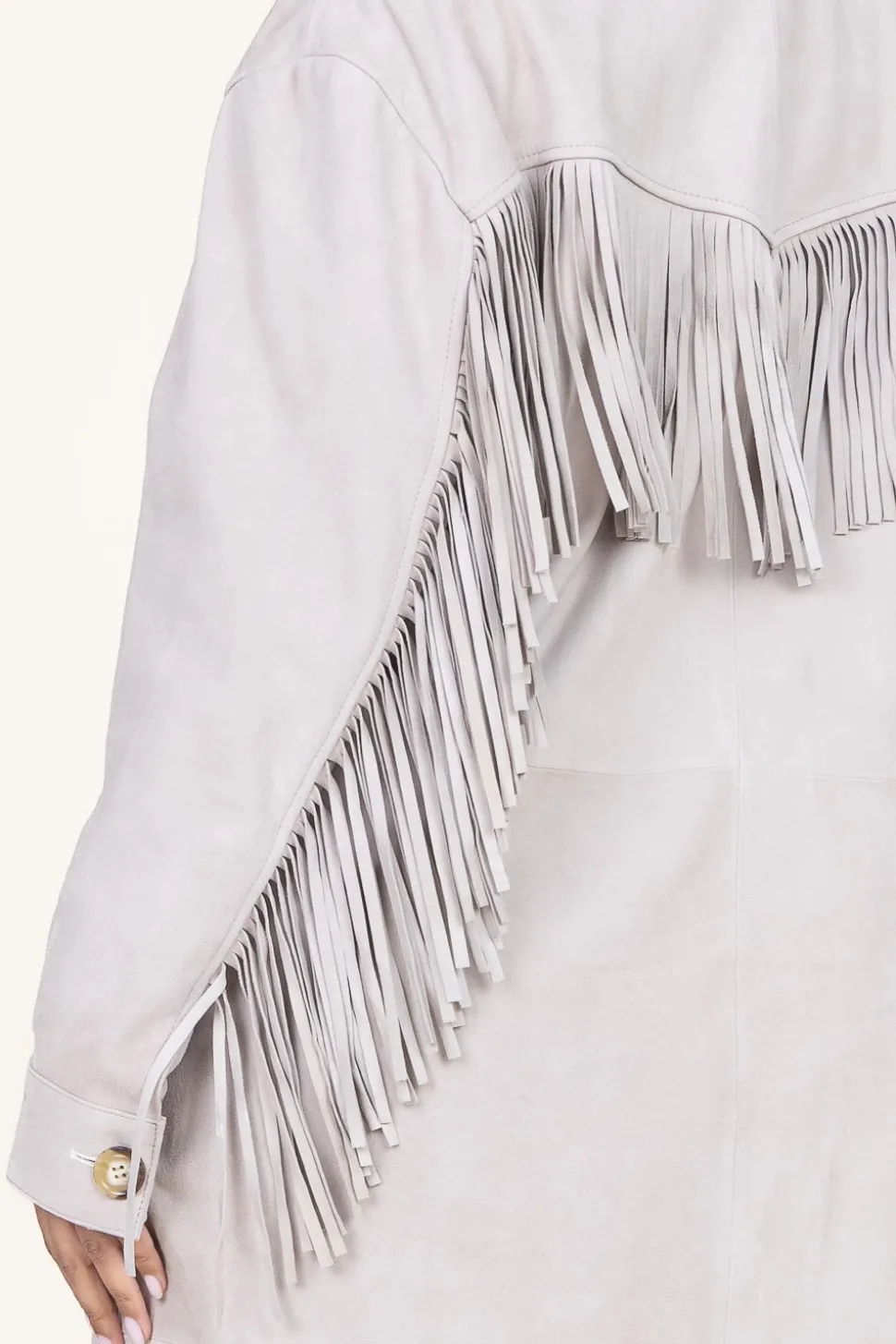 Suede Coat With Frills Linda | Beige... | Alter Ego | Little Soho