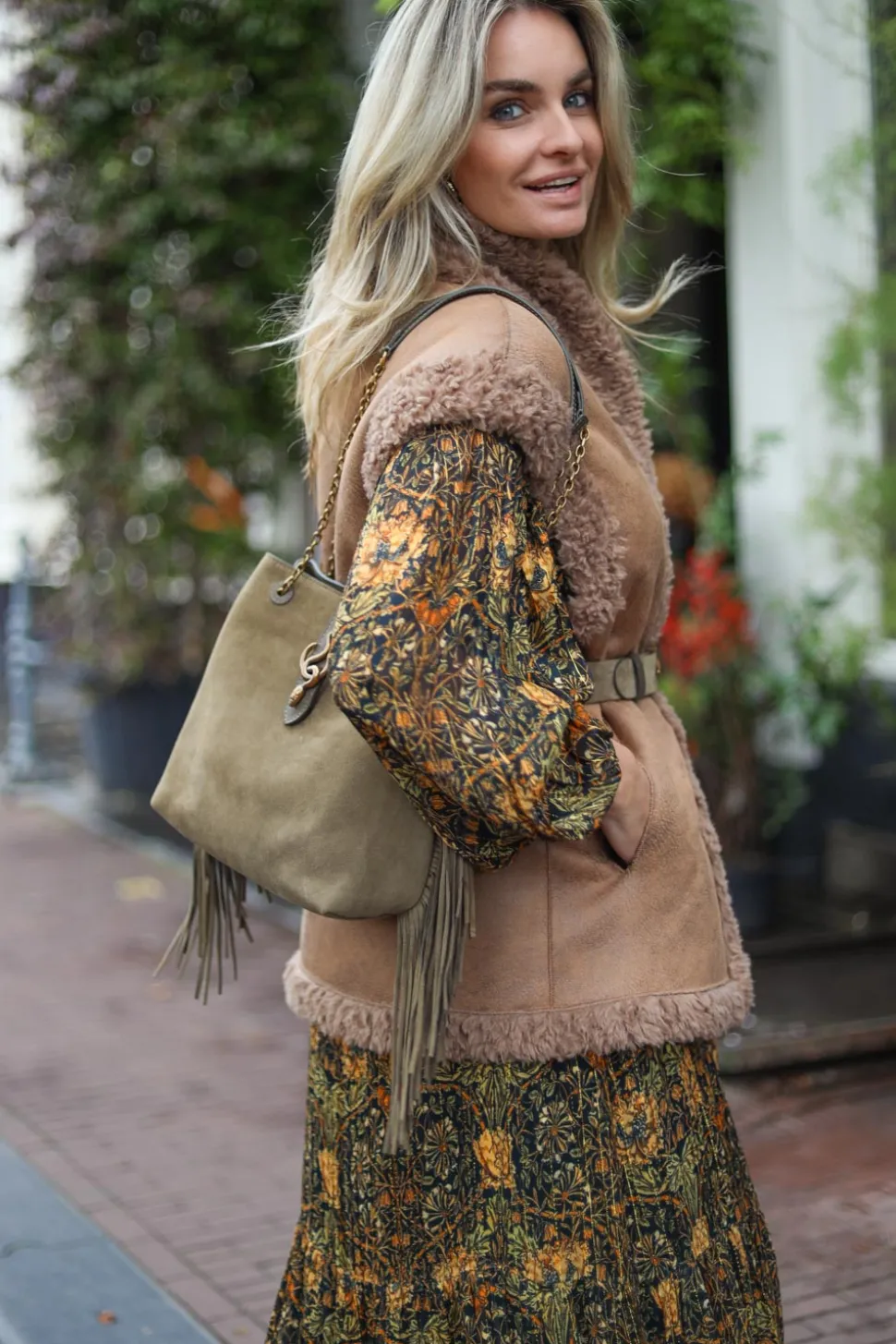 Suede Fringe Bag Cleo Large | Green... | Vanessa Bruno | Little Soho