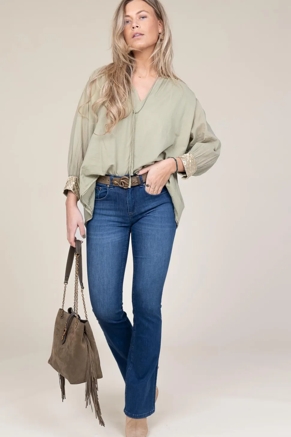 Suede Fringe Bag Cleo Large | Green... | Vanessa Bruno | Little Soho