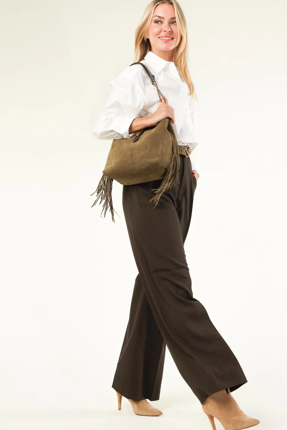 Suede Fringe Bag Cleo Large | Green... | Vanessa Bruno | Little Soho