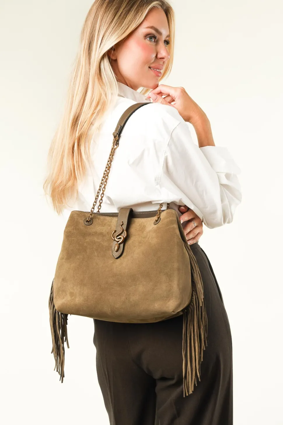 Suede Fringe Bag Cleo Large | Green... | Vanessa Bruno | Little Soho