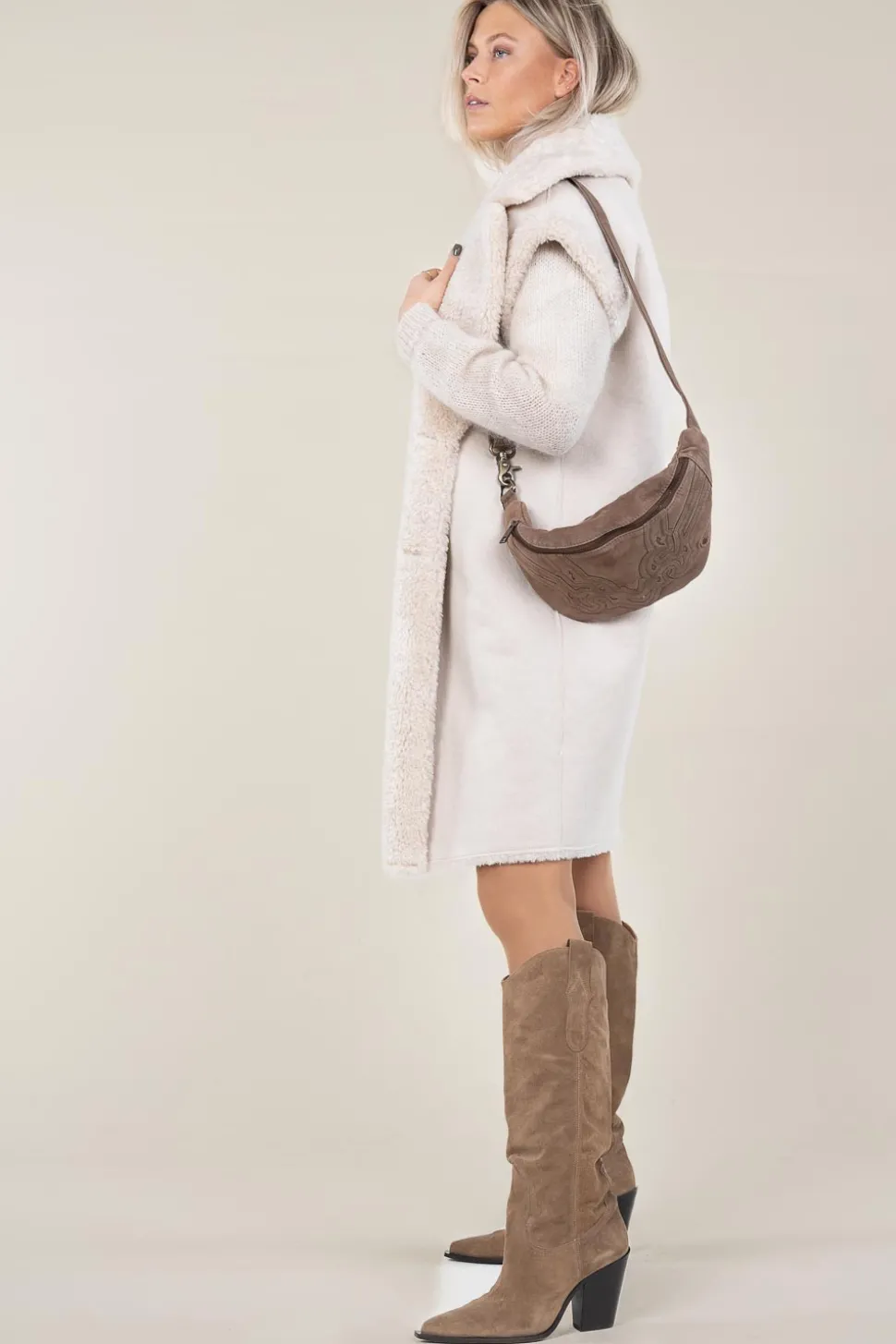 Suede Western Boots Ana | Beige... | Toral | Little Soho