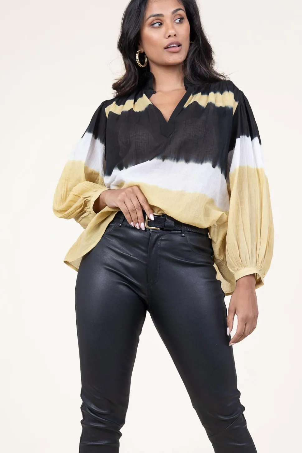 Tie-Dye Top With Balloon Sleeves Harvey | Yellow... | Ba&Sh | Little Soho
