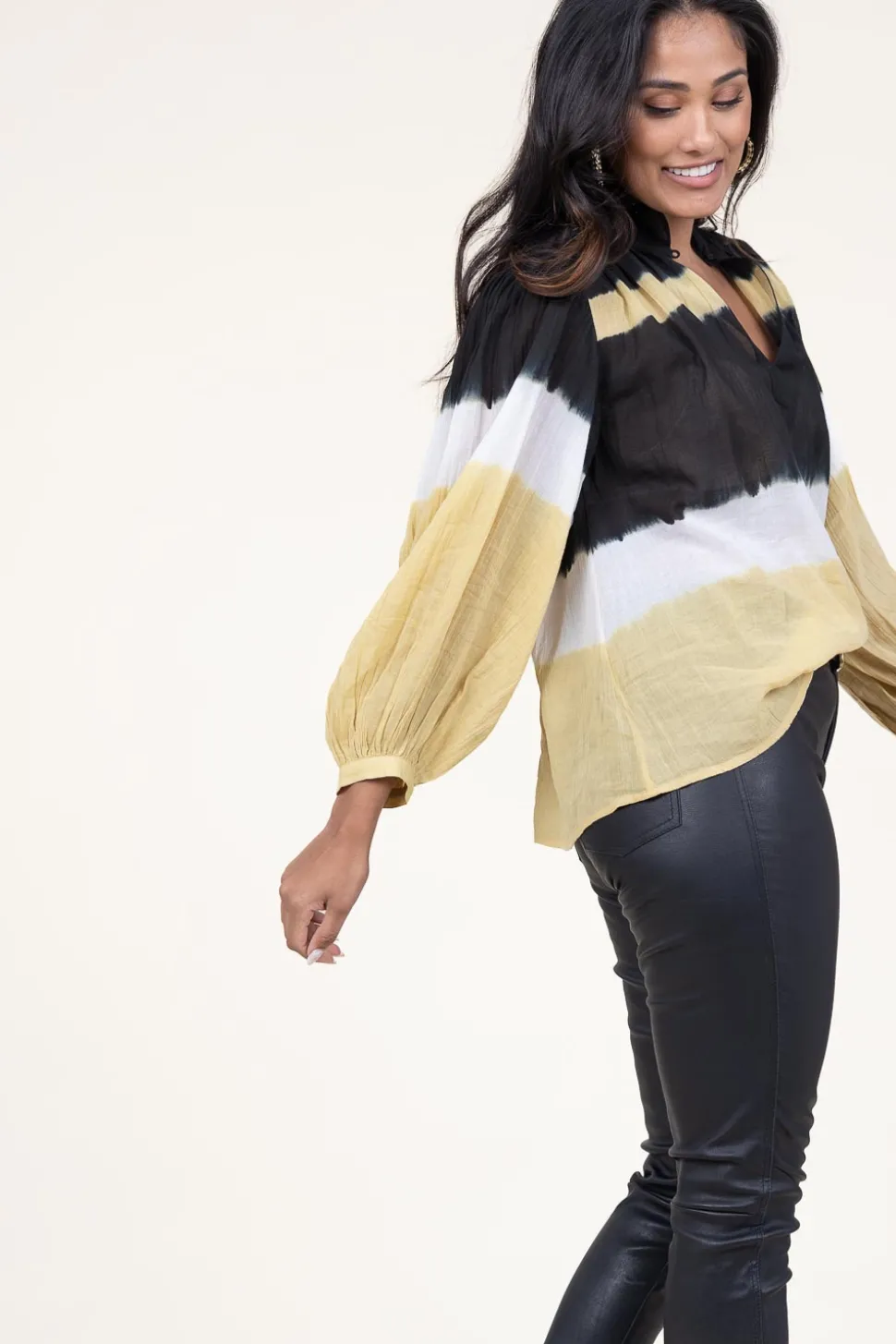 Tie-Dye Top With Balloon Sleeves Harvey | Yellow... | Ba&Sh | Little Soho