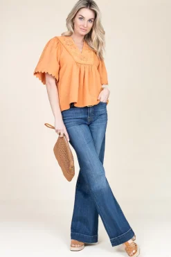 Top With Embroidery Dorothea | Camel... | Scarlett Poppies | Little Soho