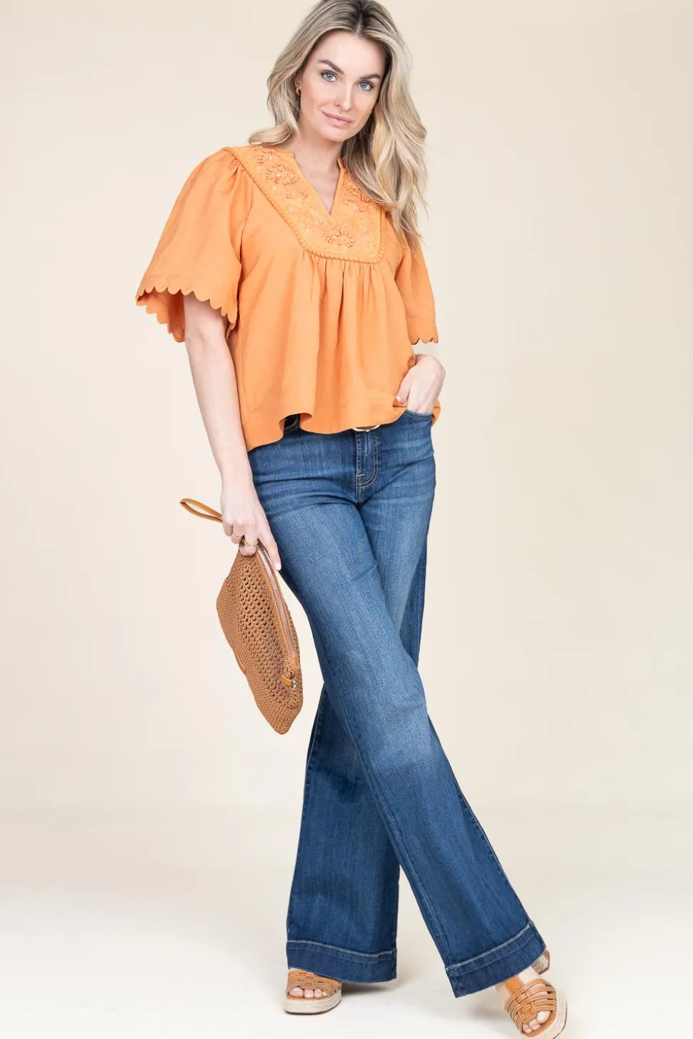 Top With Embroidery Dorothea | Camel... | Scarlett Poppies | Little Soho