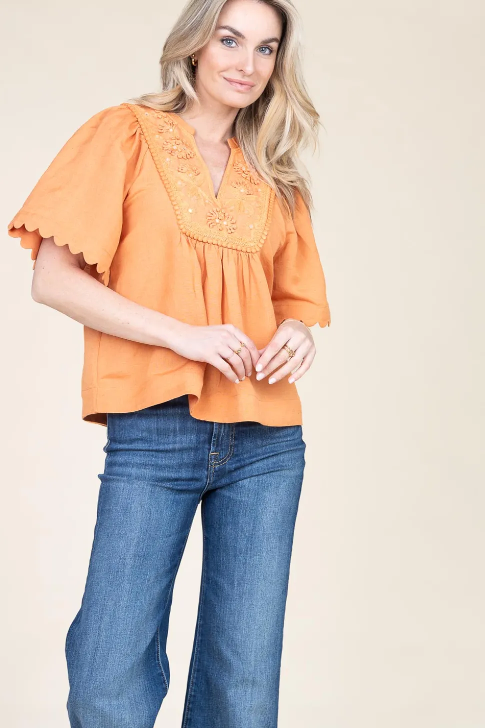 Top With Embroidery Dorothea | Camel... | Scarlett Poppies | Little Soho