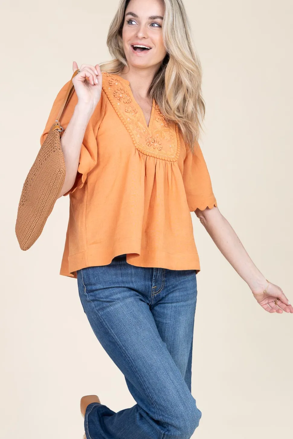 Top With Embroidery Dorothea | Camel... | Scarlett Poppies | Little Soho