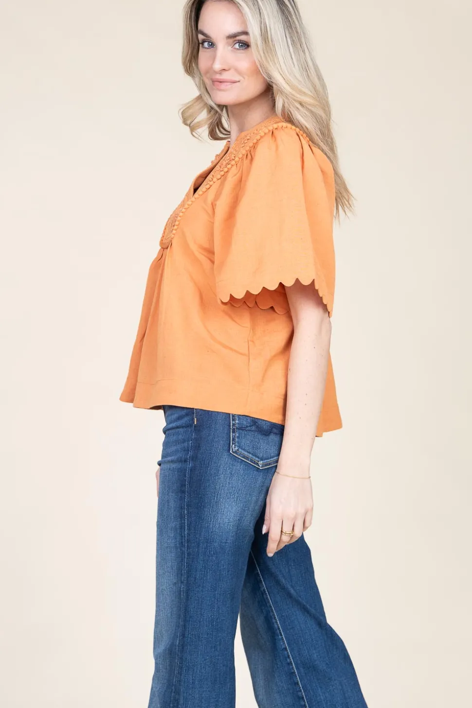 Top With Embroidery Dorothea | Camel... | Scarlett Poppies | Little Soho