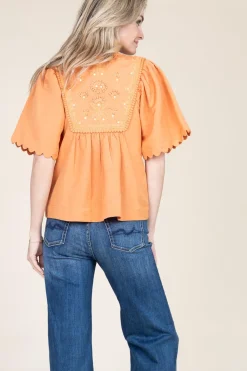 Top With Embroidery Dorothea | Camel... | Scarlett Poppies | Little Soho