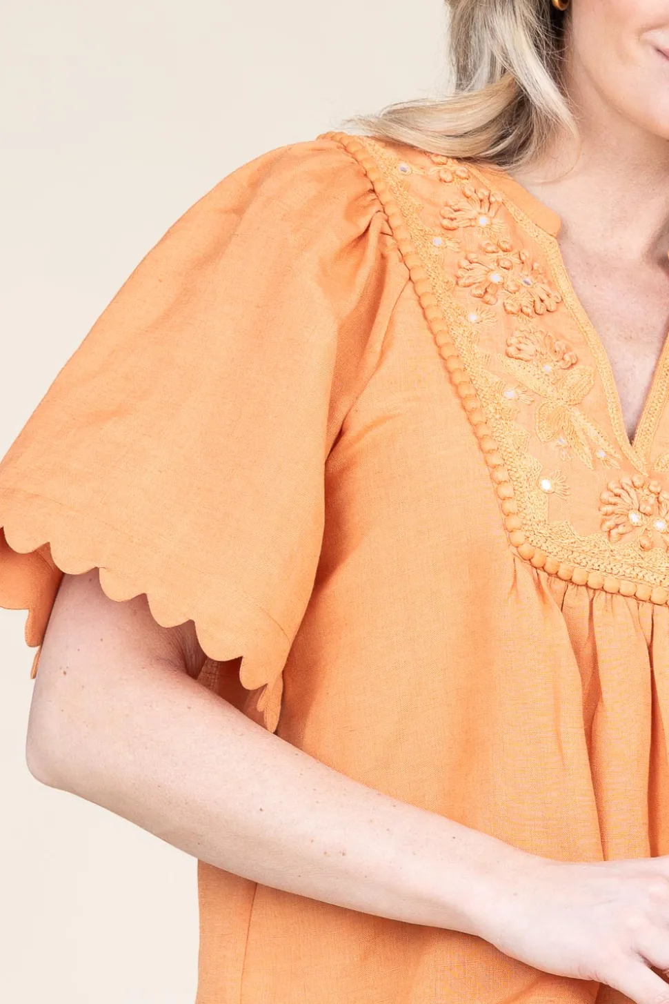 Top With Embroidery Dorothea | Camel... | Scarlett Poppies | Little Soho