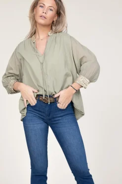 Top With Embroidery Isadora | Green... | Greek Archaic Kori | Little Soho