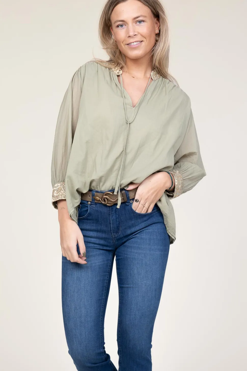 Top With Embroidery Isadora | Green... | Greek Archaic Kori | Little Soho