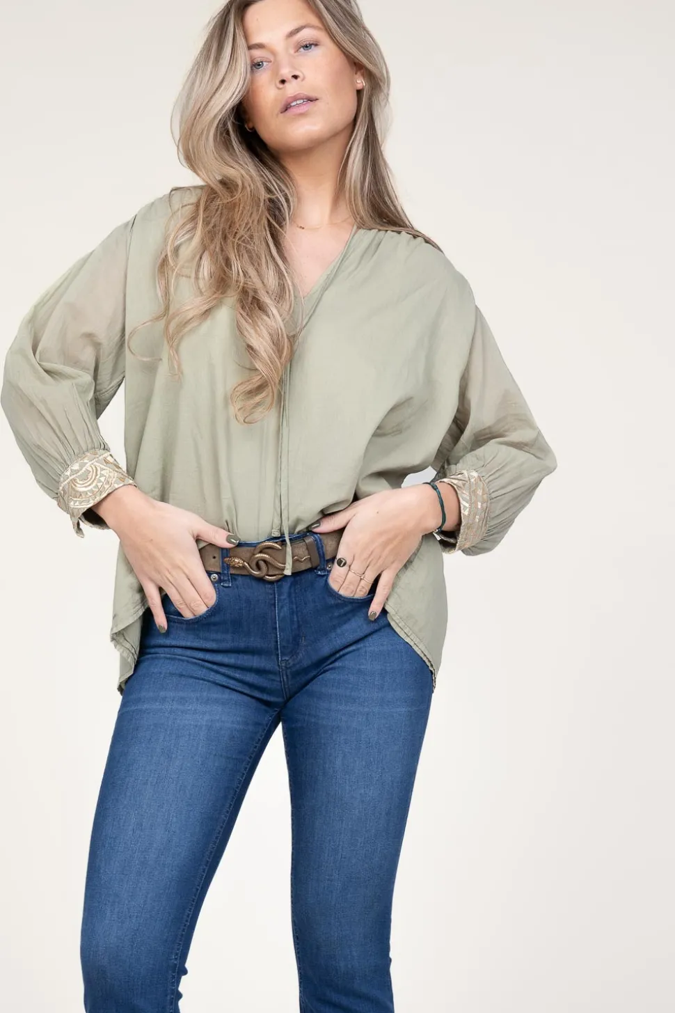 Top With Embroidery Isadora | Green... | Greek Archaic Kori | Little Soho