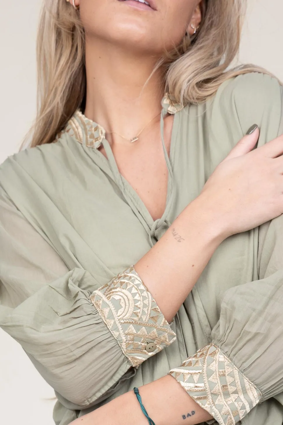 Top With Embroidery Isadora | Green... | Greek Archaic Kori | Little Soho